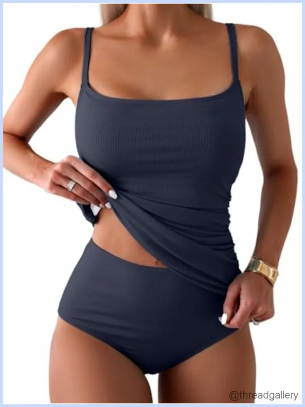 Women Tankini Two Piece High Waisted Tummy Control Ribbed Swimsuits